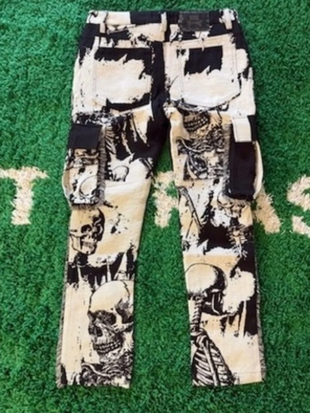 Black & Cream Skeleton Cargo Pants